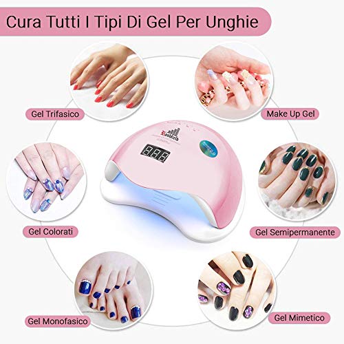 Sun 5 Plus Lampara LED Uñas UV 48W con 3 Temporizadores (10s, 30s, 60s, +99s), Sensor Automático y Diseño Portátil, Secador de Uñas para Manicura/Pedicure Nail Art en el Hogar y el Salón