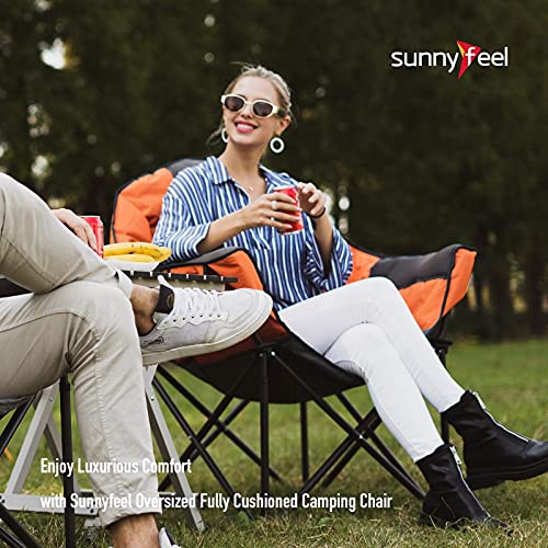 SUNNYFEEL Silla de Camping de Gran tamaño, Plegable, con calefacción, Asiento Caliente, cojín Acolchado, Resistente 500 Libras, sillas de platillo Redondo con Soporte(Naranja)