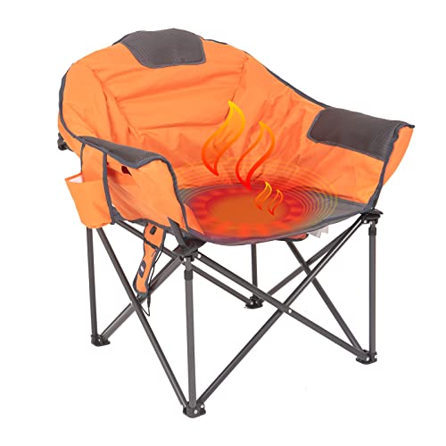 SUNNYFEEL Silla de Camping de Gran tamaño, Plegable, con calefacción, Asiento Caliente, cojín Acolchado, Resistente 500 Libras, sillas de platillo Redondo con Soporte(Naranja)