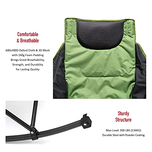 Sunnyfeel Silla mecedora de camping, reclinable acolchada de lujo, silla plegable con bolsillo integrado, resistente, para césped, picnic, salón/patio, sillas plegables con bolsa de transporte (verde)