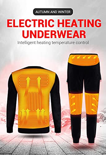 SUNYUN Conjunto de Ropa Interior Térmica Calefactables para Hombre Mujer Ropa Térmica Eléctrico Ciclismo Esquí Set de Ropa con 3 Configuraciones de Calor Lavable Camiseta y Pantalón (M,Negro)