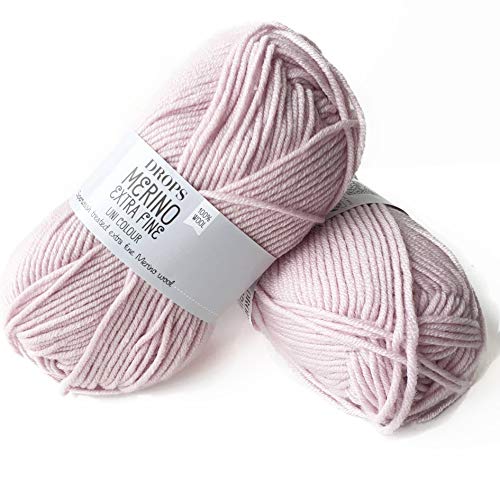 Superwash 100% hilo de lana merino para tejer y ganchillo, 3 o ligero, DK, Leight Worsted Weight, gotas Merino extra finas, 1.8 oz 115 yardas por bola (40 polvos rosa)