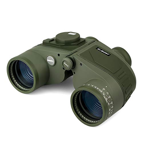 Svbony SV27 Prismaticos, 7x50 Brújula Telémetro Marino Prismatiocs Potentes, HD Prisma BAK4 Impermeable Correa para el Cuello Binoculares para Navegación Observación de Aves y CazaPotentes