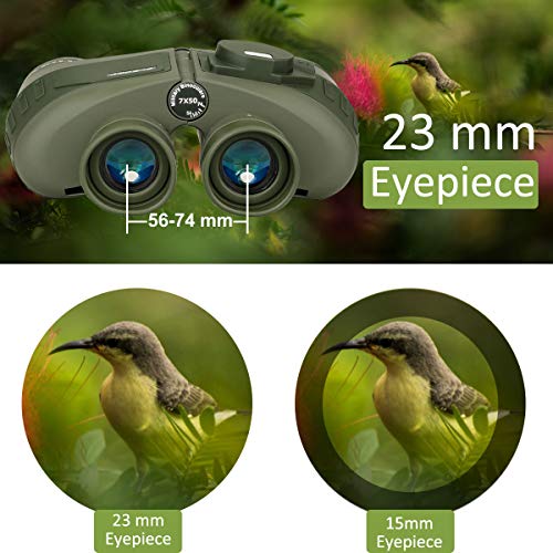 Svbony SV27 Prismaticos, 7x50 Brújula Telémetro Marino Prismatiocs Potentes, HD Prisma BAK4 Impermeable Correa para el Cuello Binoculares para Navegación Observación de Aves y CazaPotentes