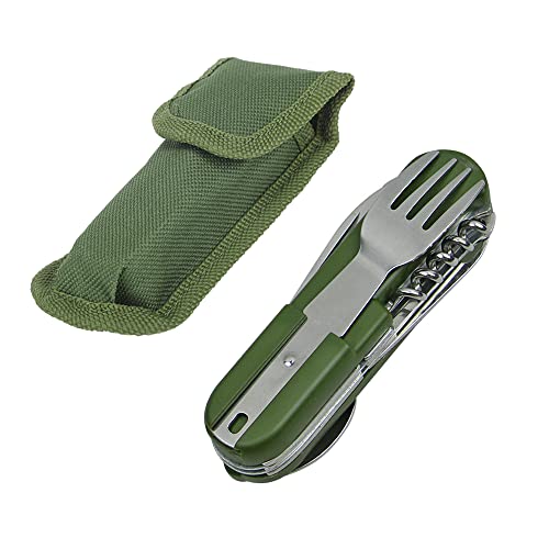 Swetup Cubiertos Camping Plegable, 9 en 1 Vajilla Camping Plegable, Vajilla Portátil de Acero Inoxidable Kit, Vajilla Plegable Desmontable Incluye Cuchillo de Picnic, Cuchara, Sacacorchos