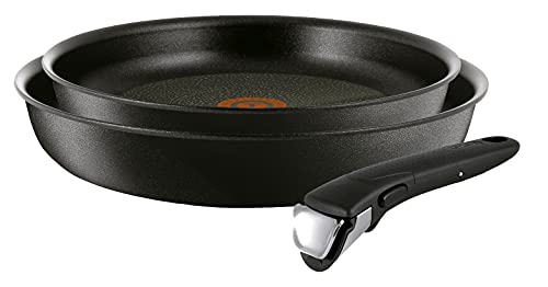 Tefal Ingenio Expertise Juego de 2 Sartenes, Mango extraíble: Sartenes de 22 y 26 cm, mango extraíble intercambiable, Titanium, sartenes antiadherentes, Thermospot, apto horno y lavavajillas