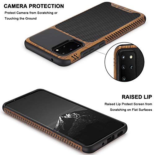 TENDLIN Funda Samsung Galaxy S20 Plus Madera con Carbono y Cuero Híbrido Carcasa Compatible con Samsung Galaxy S20 Plus (Negro)