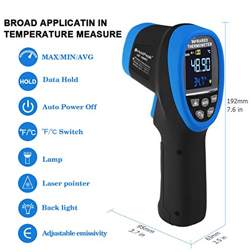 Termómetro Infrarrojo Digital Láser AP-1800C Pistola de Alta Temperatura -50~1800℃/-58~3272°F D:S=50:1 Termómetro de Mano Sin Contacto Pirómetro con Pantalla a Color，Luz de Fondo，℃/°F，Batería Incluida