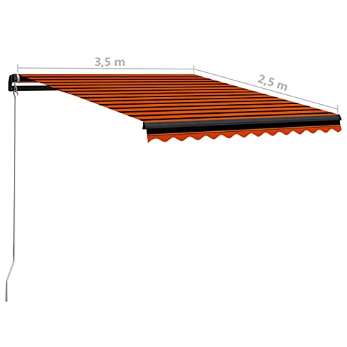 Tidyard Toldo Retráctil Manual con LED l Toldo Retráctil para Terraza Jardín Exterior Balcón Toldo Retráctil Manual para Ventana Naranja y Marrón 350x250 cm