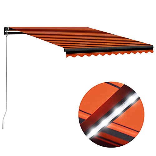 Tidyard Toldo Retráctil Manual con LED l Toldo Retráctil para Terraza Jardín Exterior Balcón Toldo Retráctil Manual para Ventana Naranja y Marrón 350x250 cm