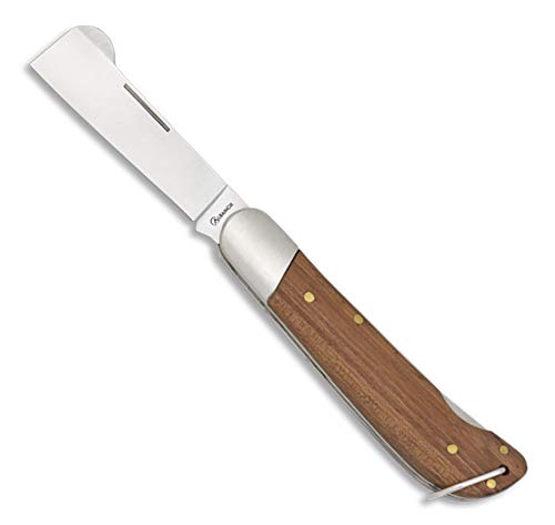 Tiendas LGP -Albainox 10252- Navaja Injertar, Mango de Madera , Acero INOX. Hoja 7,2 cm. Con Bloqueo