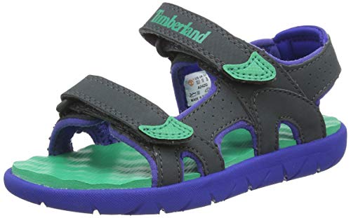 Timberland Perkins Row 2-Strap (Youth), Sandalias de Punta Descubierta Unisex niños, Verde Dark Grey with Green, 32 EU