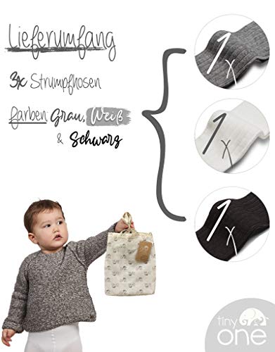 Tiny One Leotardos para bebé niña y niño en un paquete de 3 – Juego de medias de algodón ecológico y certificado GOTS – blanco off-wite, gris jaspeado y negro Blanco roto, gris claro, negro. 50/56 cm