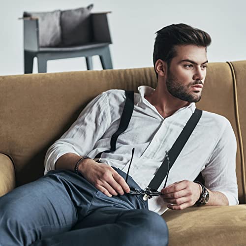 Tirantes de los Hombres Elásticas Ajustable X Forma Ancho 5cm Men Suspenders Longitud Talla única para Pantalones Hombre Mujer con Clips Fuerte Negro