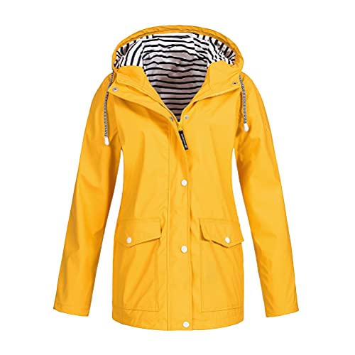 Tomwell Abrigos Impermeables Cortavientos para Mujer con Capucha Chubasquero Mujer Impermeables Deportivo Chaqueta Abrigo de Viento Largo B Amarillo S