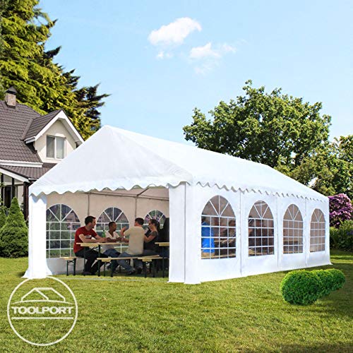 TOOLPORT Carpa de Fiesta 4x6 m Lona PVC Aprox. 500g/m² 100% Impermeable con Estructura de Suelo Blanco