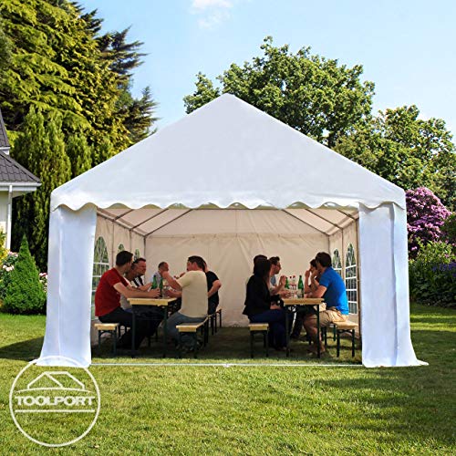 TOOLPORT Carpa de Fiesta 4x6 m Lona PVC Aprox. 500g/m² 100% Impermeable con Estructura de Suelo Blanco