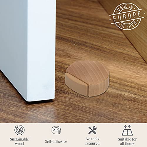 Tope de Puerta - Topes para Puertas Adhesivo de Madera para Suelo Parquet (Haya Natural) - Discreto y Elegante - Pack 4 unidades