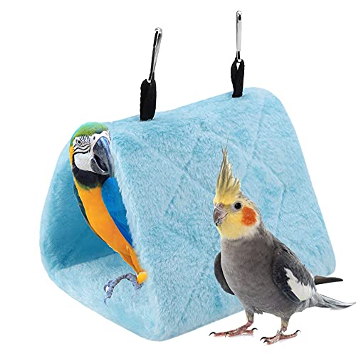 TOPINCN Peonía Loro Hamaca Aves Nido Cálido Suave Felpa Hamaca Colgando Carpa Jaula para Pájaros Loro Invierno Cálido Cama Mascota Juguete Bolsa Algodón Cama(S- Azul)