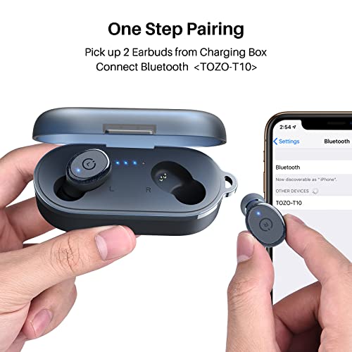 TOZO T10 Auriculares Bluetooth IPX8 Impermeable Bluetooth 5.0 Auriculares In Ear con Estuche de Carga y micrófono Integrado, Sonido Premium con Graves Profundos para Correr y Hacer Deporte Azul