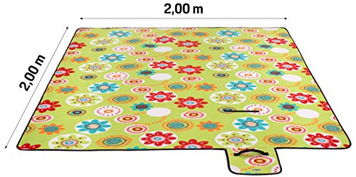 TRESKO XXL 200 x 200 cm Manta de Picnic Forro Polar Impermeable | Alfombra para Acampar al Aire Libre | Colchón para Parque Jardín Portátil con Asa | con Aislamiento Térmico y Muy Suave PNDKE36