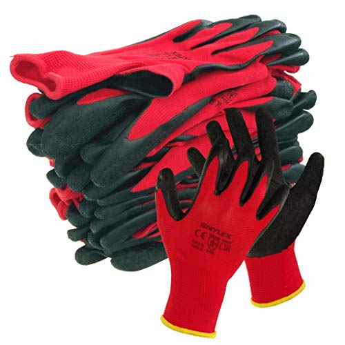 Trevendo Guantes de trabajo Guantes de montaje sólidos con recubrimiento de látex, talla 11, 12 pares