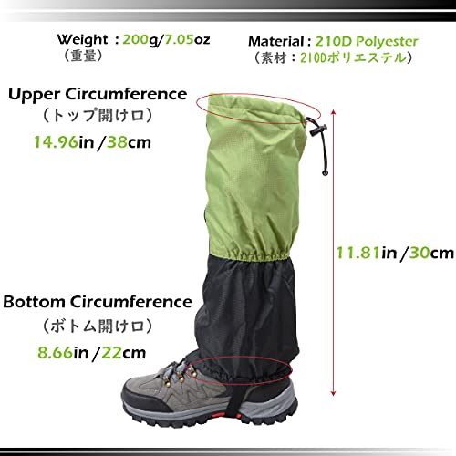 TRIWONDER Polainas Impermeable de Senderismo para piernas a Prueba de Viento Nieve Lluvia para Montaña Caza Esquí Escalada (1 Par) (Verde y Negro - Niño)