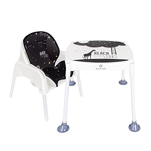 Trona Ligera Convertible 3 en 1 de Olmitos (Negro)| A partir de 6 meses | Se puede transformar en silla infantil + mesita de 3 a 6 años | 3 en 1: trona, silla infantil y conjunto de mesa con silla