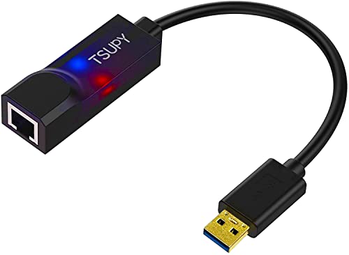 TSUPY Adaptador de Red USB 3.0 a RJ45 10/100/1000M Gigabit Ethernet Adaptador 3.0 con Network Cable Super Velocidad USB 3.0 Tarjeta Red LAN para Macbook, PC, Consola de Juegos,TV Box y más,Negro