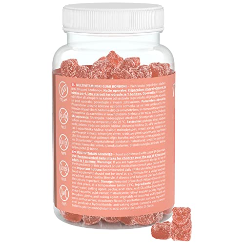 TummyTox Multivitamin Gummies - 60 Ositos - Gominolas Multivitamínicas con Biotina, Ácido Fólico, Vitamina C, Vitamina E y otros 6 Micronutrientes contienen - Gomitas con sabor a Fresa Natural