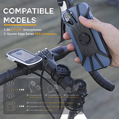 TUSITA 2 in 1 Quick Release Soporte Bicicleta Mount Compatible con Garmin GPS Cycling Computer, iPhone 13/12/11 Pro MAX, Samsung Galaxy Note 20 S21 Ultra 6.1"-6.9" Phones - Quarter Turn Bracket Holder