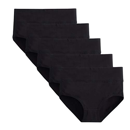 TUUHAW Braguita de Talle Alto Algodón para Mujer Pack de 5 Culotte Bragas de Cintura Alta Cómodo Talla Negro L