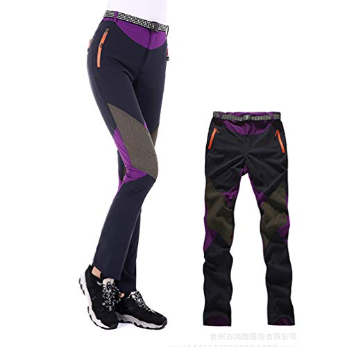 U/A Mujer Pantalones de Escalada con cinturón Pantalones de Trekking Softshell Pantalón de Acampada y Marcha (#2 Morado, L)