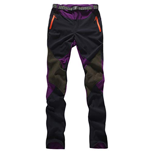 U/A Mujer Pantalones de Escalada con cinturón Pantalones de Trekking Softshell Pantalón de Acampada y Marcha (#2 Morado, L)