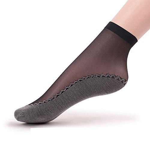 Ueither 6 Pares de Calcetines Altos con Punta Reforzada Algodón Sedoso Antideslizante Para Mujer (4 Pares Beige 2 Pares Negro)