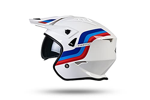 UFO - Casco para moto Jet Sheratan New 2022 talla M blanco rojo azul con visera parasol y transparente