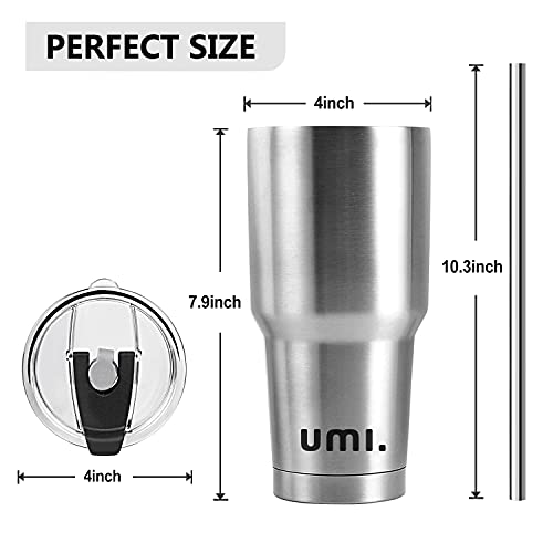 UMI. by Amazon Botella de Agua de Acero Inoxidable sin BPA, 500ml, Doble pared al vacío Botella con Pajitas, Termo Boca Ancha a Prueba de Fugas Mantener 12H Caliente/24 Frío, Botella Térmica - Plata