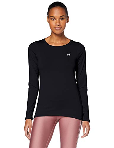 Under Armour UA HG Armour Long Sleeve, ligera camiseta deportiva, camiseta de manga larga mujer, Black / Metallic Silver, XS