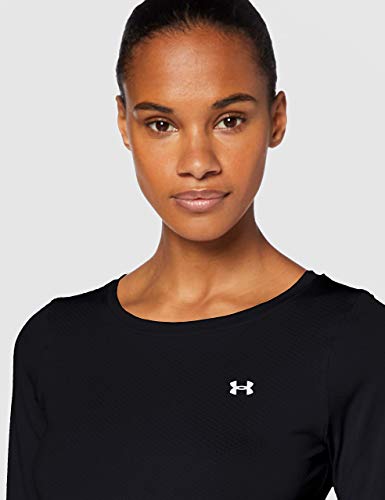 Under Armour UA HG Armour Long Sleeve, ligera camiseta deportiva, camiseta de manga larga mujer, Black / Metallic Silver, XS