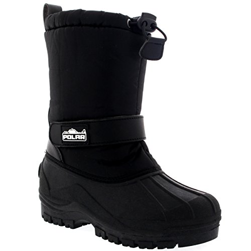 Unisexo Niños Ponerse Cordón Cierre Nylon Nieve Lluvia Botas De Piel - BLK33 - AYC0154