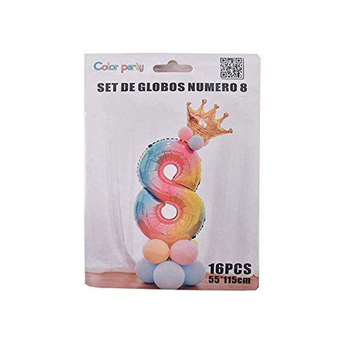 UNISHOP Cumpleaños Globos Foil Metálico Globos de Números Gigante Oro Plata Globos para Fiesta de Cumpleaños Aniversarios Globos Numeros para Cumpleaños Fiesta Decoración (Arco iris 8)