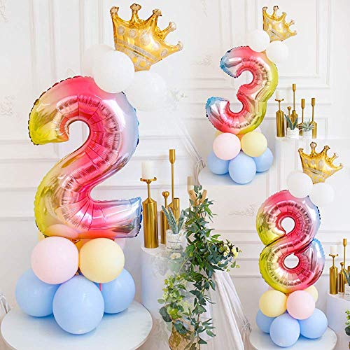 UNISHOP Cumpleaños Globos Foil Metálico Globos de Números Gigante Oro Plata Globos para Fiesta de Cumpleaños Aniversarios Globos Numeros para Cumpleaños Fiesta Decoración (Arco iris 8)