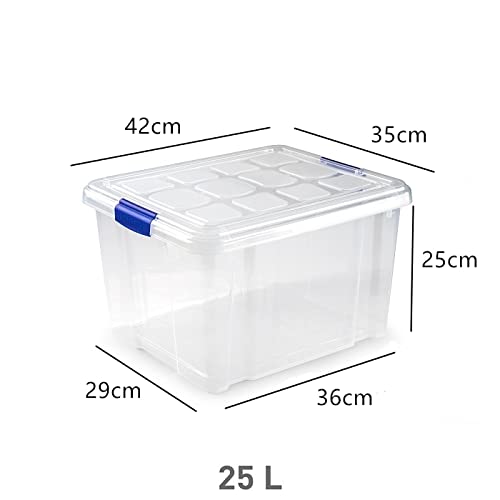 UNISHOP Lote de 3 Cajas de Almacenaje de Plástico con Tapa, Caja de Almacenamiento, Caja de Ordenación Multiusos (25L)