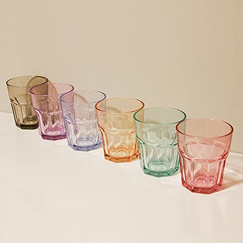 UNISHOP Set de 6 Vasos de Colores Pastel, Vasos de Cristal Multicolor Altos de 305ml, Aptos para Lavavajillas