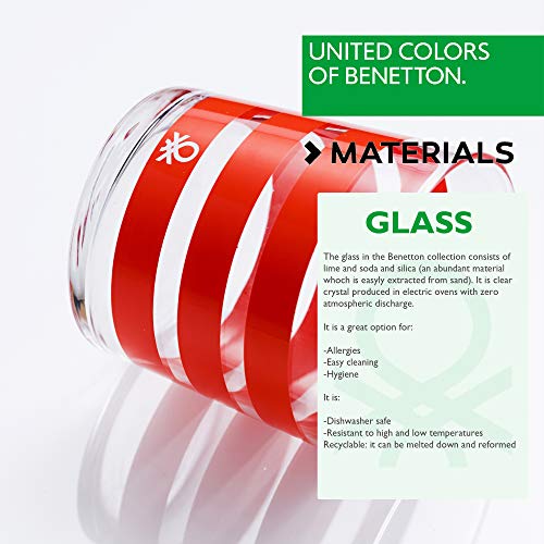 UNITED COLORS OF BENETTON. BE070 Set 4 Piezas Vasos de Agua 0.345 l Cristal Rayas Multicolor Casa Benetton, Glass