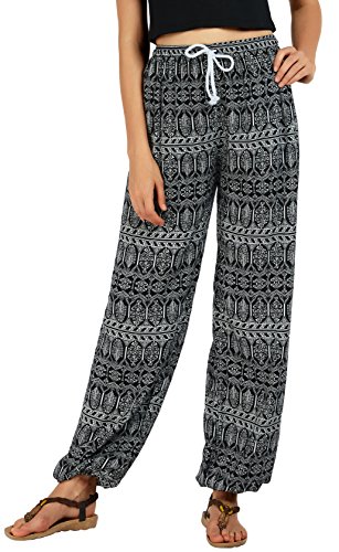 Urban GoCo Mujer Casual Estampado Boho Harem Pantalones Cintura de Cordón Talle Alto Delgado Pantalon de Playa Vacaciones Deportes (S, 1)