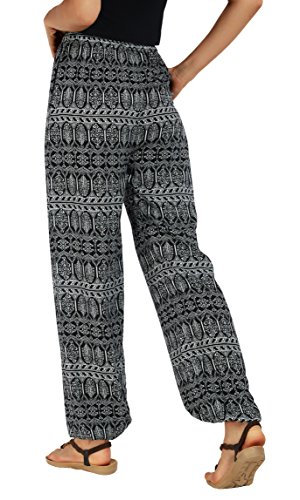 Urban GoCo Mujer Casual Estampado Boho Harem Pantalones Cintura de Cordón Talle Alto Delgado Pantalon de Playa Vacaciones Deportes (S, 1)