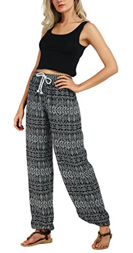 Urban GoCo Mujer Casual Estampado Boho Harem Pantalones Cintura de Cordón Talle Alto Delgado Pantalon de Playa Vacaciones Deportes (S, 1)