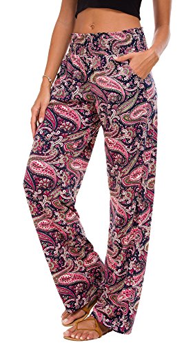 Urban GoCo Mujer Pantalón Palazzo de Pierna Ancha Casual Estampado Floral Baggy Pantalones (Small, 6)