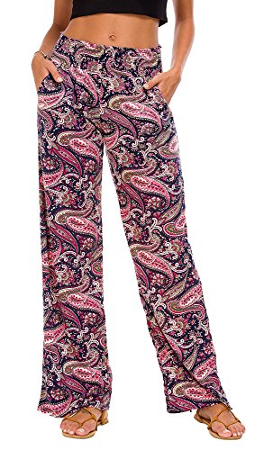 Urban GoCo Mujer Pantalón Palazzo de Pierna Ancha Casual Estampado Floral Baggy Pantalones (Small, 6)